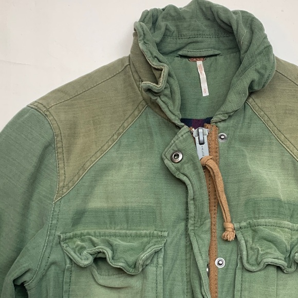 Free People size small jacket military green trench academia 80s retro patch - Picture 4 of 12